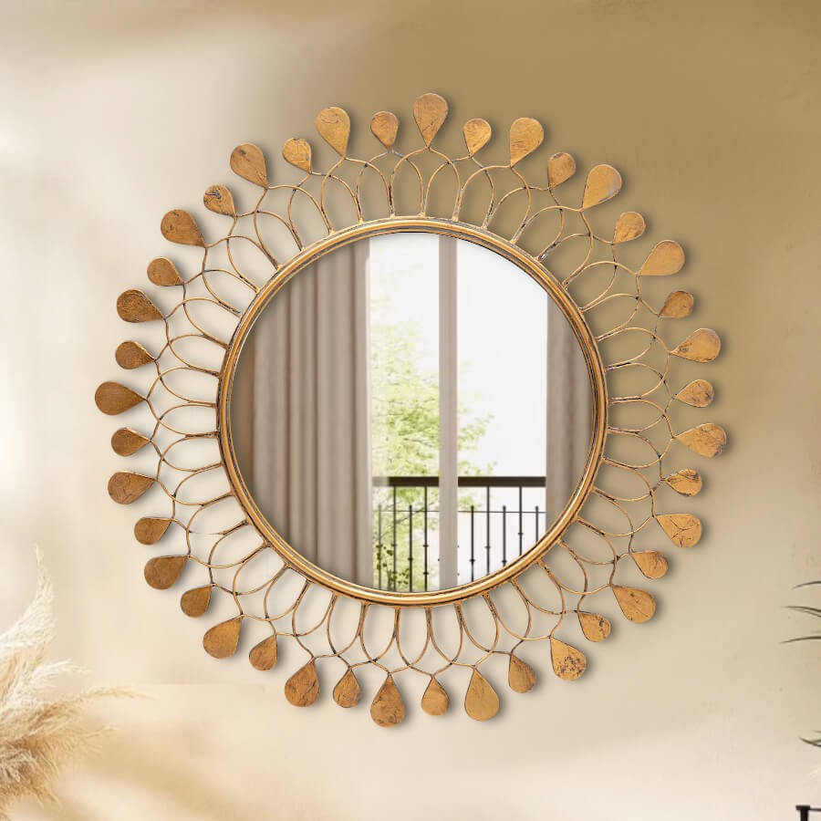Grand miroir doré – Cercle de lumière D74,5 cm | Deco-Delight.com