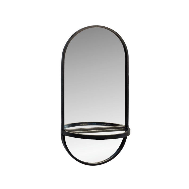 Miroir en métal noir avec tablette - H41 L20 cm | Deco-Delight.com