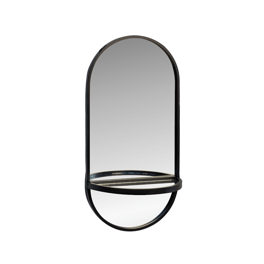 Miroir en métal noir avec tablette - H41 L20 cm | Deco-Delight.com