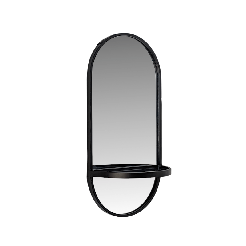Miroir en métal noir avec tablette - H41 L20 cm | Deco-Delight.com
