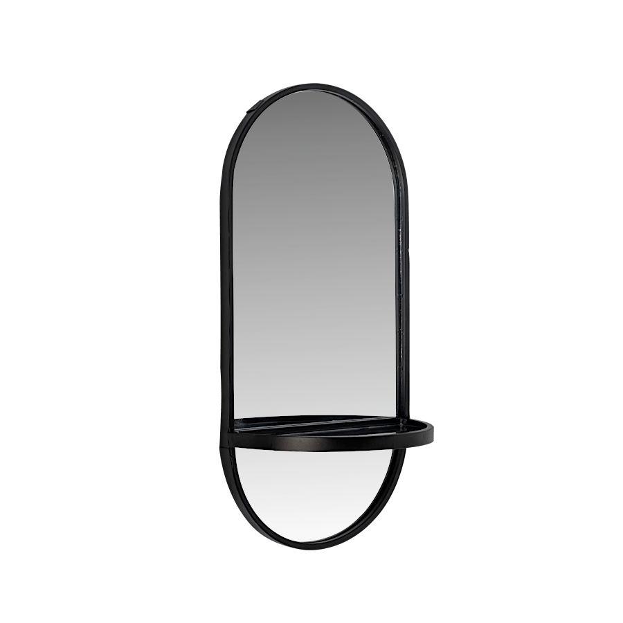 Miroir en métal noir avec tablette - H41 L20 cm | Deco-Delight.com