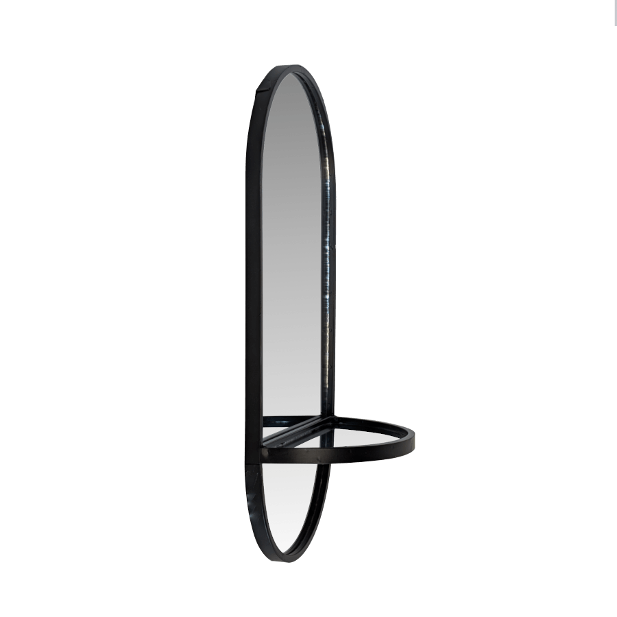 Miroir en métal noir avec tablette - H41 L20 cm | Deco-Delight.com