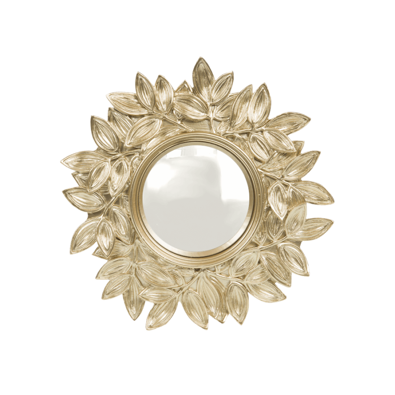Miroir convexe Feuilles dorées en résine D21 cm | Deco-Delight.com