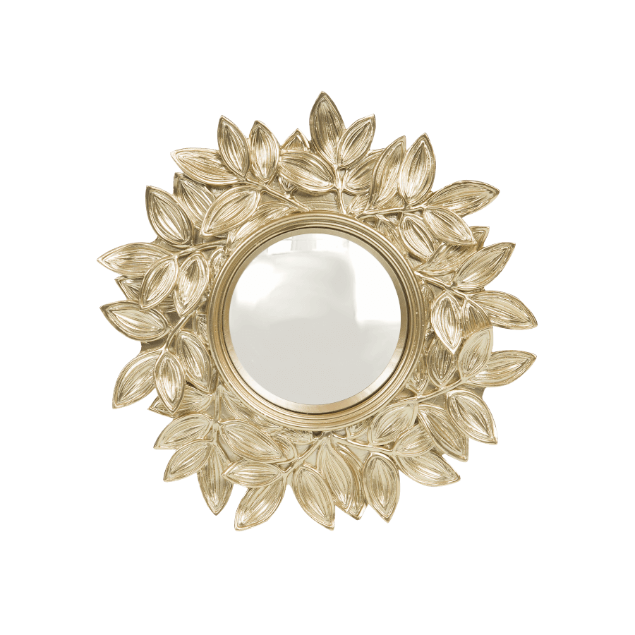 Miroir convexe Feuilles dorées en résine D21 cm | Deco-Delight.com