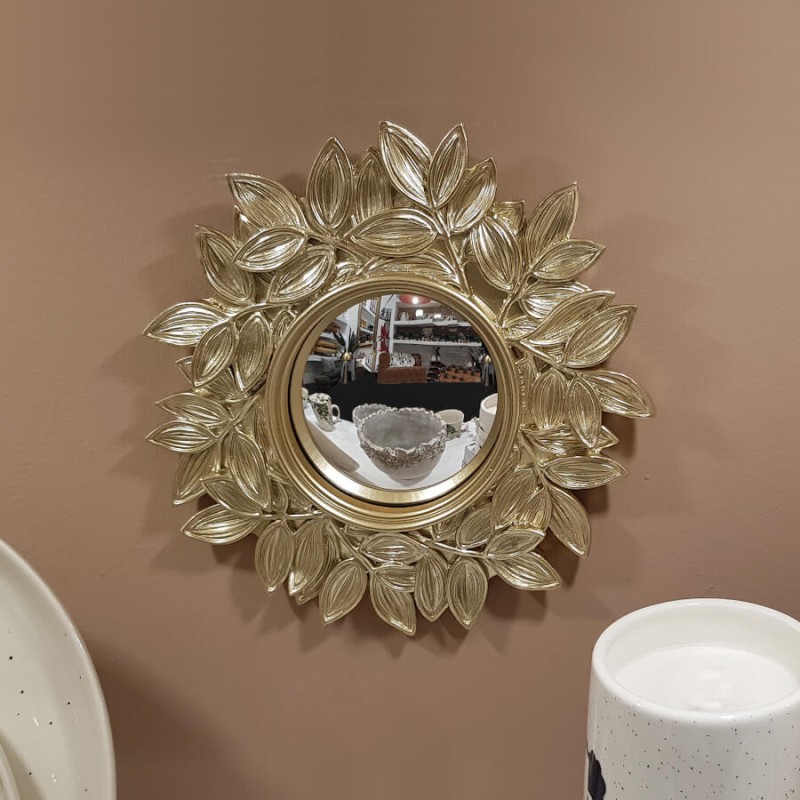 Miroir convexe Feuilles dorées en résine D21 cm | Deco-Delight.com