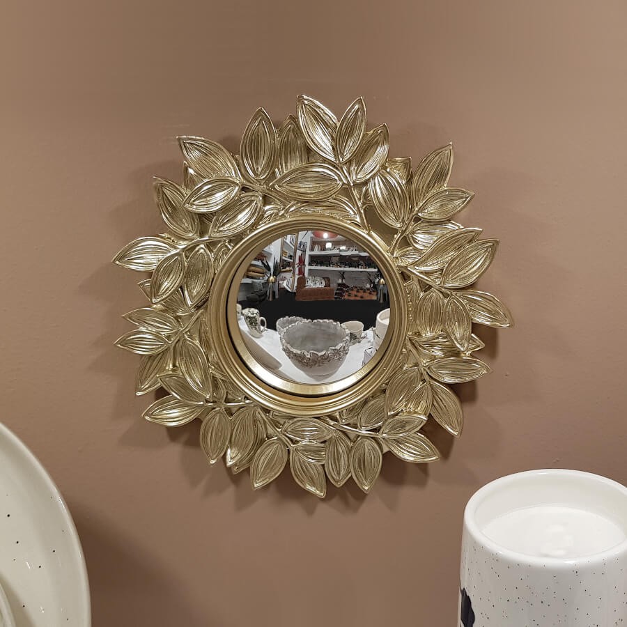 Miroir convexe Feuilles dorées en résine D21 cm | Deco-Delight.com