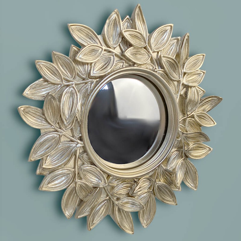 Miroir convexe Feuilles dorées en résine D21 cm | Deco-Delight.com