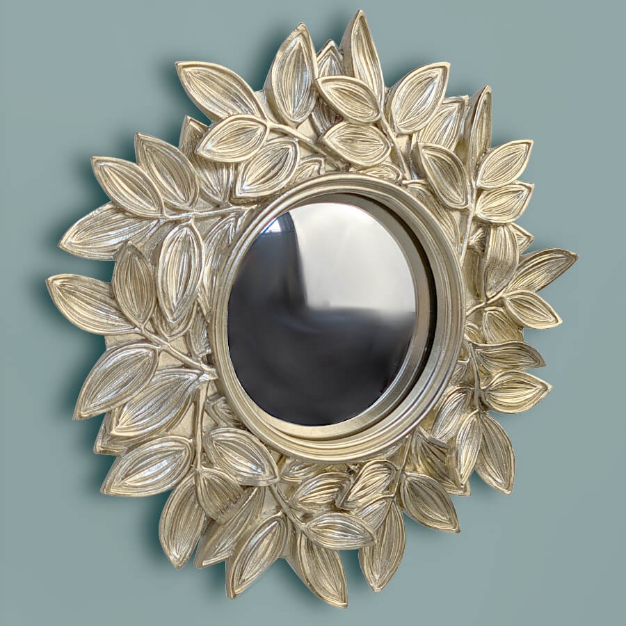 Miroir convexe Feuilles dorées en résine D21 cm | Deco-Delight.com