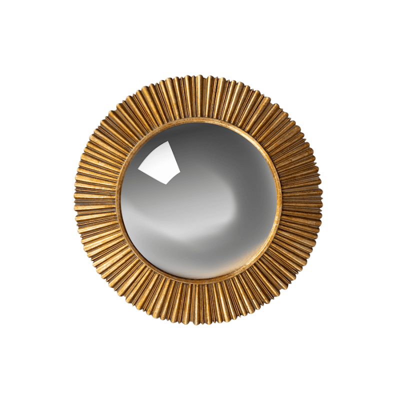 Miroir convexe Soleil Rayonnant résine dorée D22 cm | Deco-Delight.com