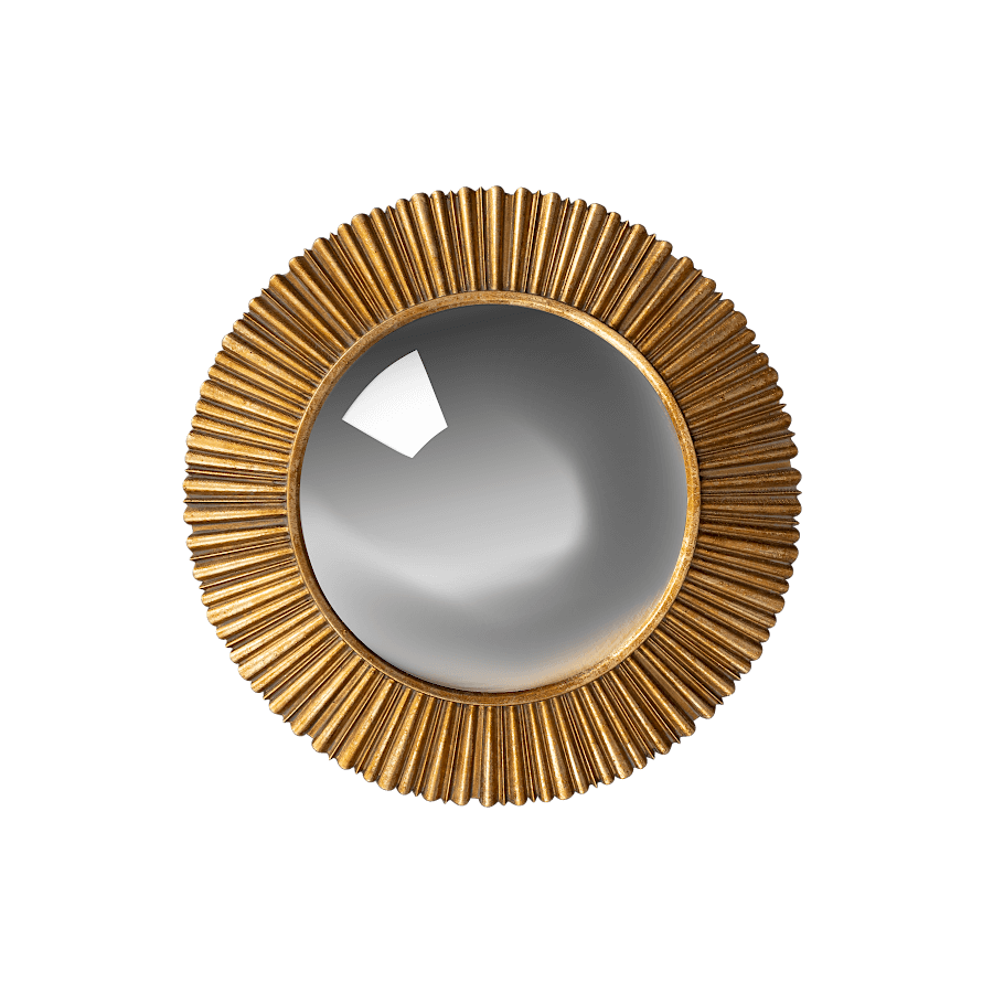 Miroir convexe Soleil Rayonnant résine dorée D22 cm | Deco-Delight.com