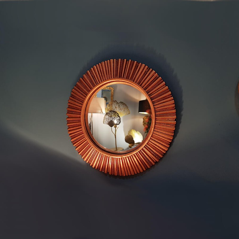 Miroir convexe Soleil Rayonnant résine dorée D22 cm | Deco-Delight.com