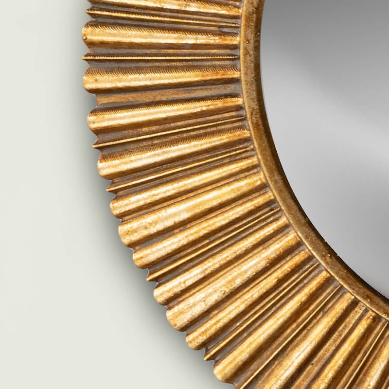 Miroir convexe Soleil Rayonnant résine dorée D22 cm | Deco-Delight.com