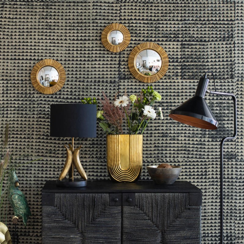 Miroir convexe Soleil Rayonnant résine dorée D22 cm | Deco-Delight.com