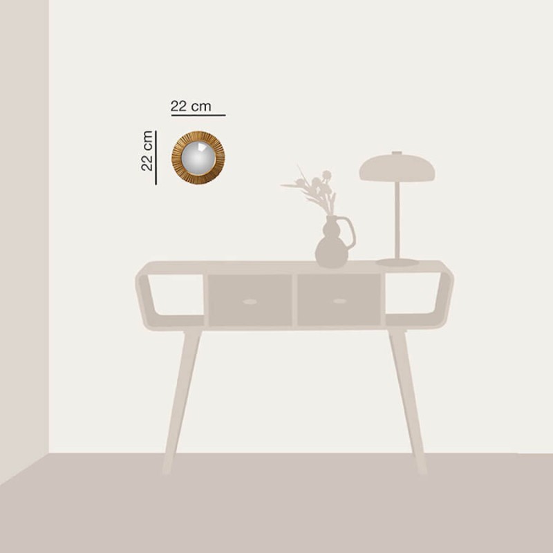 Miroir convexe Soleil Rayonnant résine dorée D22 cm | Deco-Delight.com
