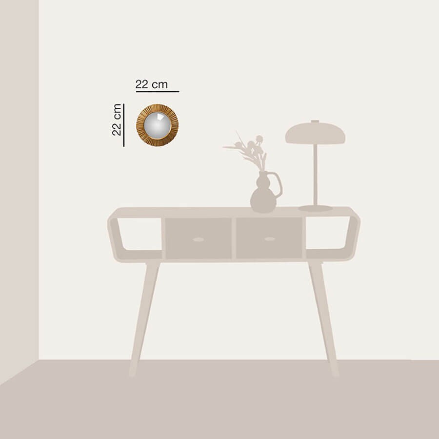 Miroir convexe Soleil Rayonnant résine dorée D22 cm | Deco-Delight.com