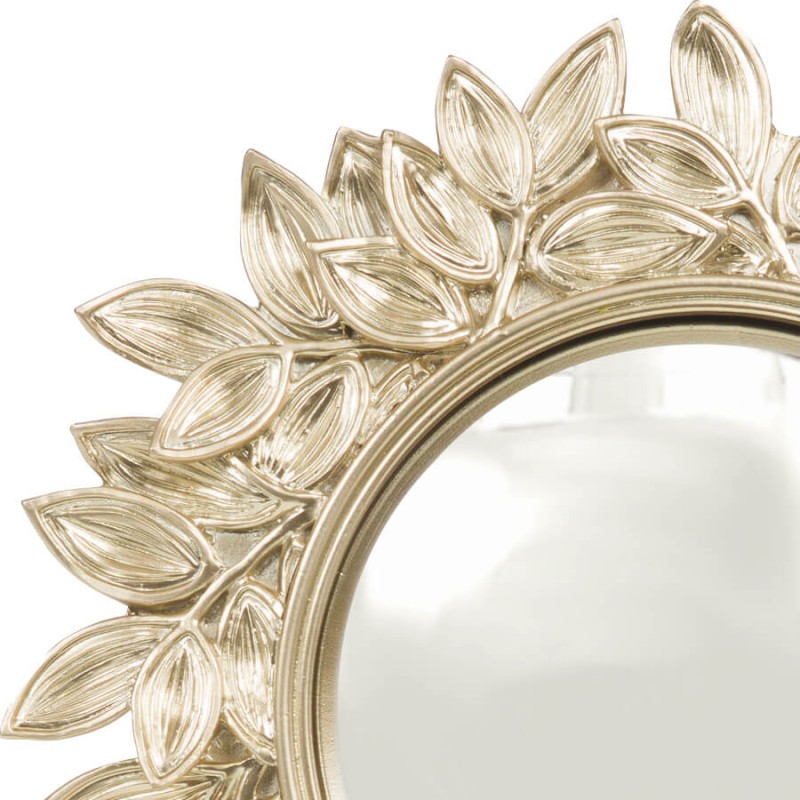 Miroir convexe Feuilles d'or en résine D24,5 cm | Deco-Delight.com
