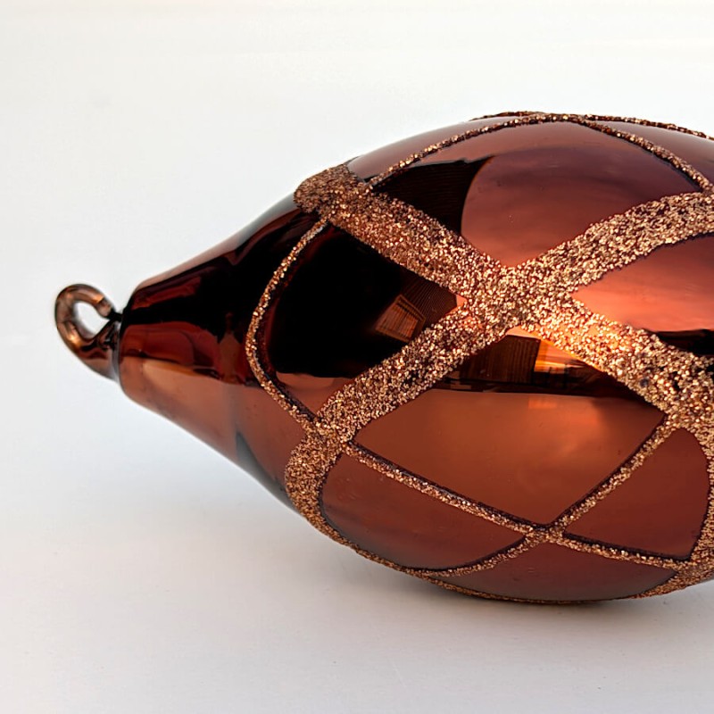 Boule de Noël Goutte verre cuivré Losanges H12 cm | Deco-Delight.com