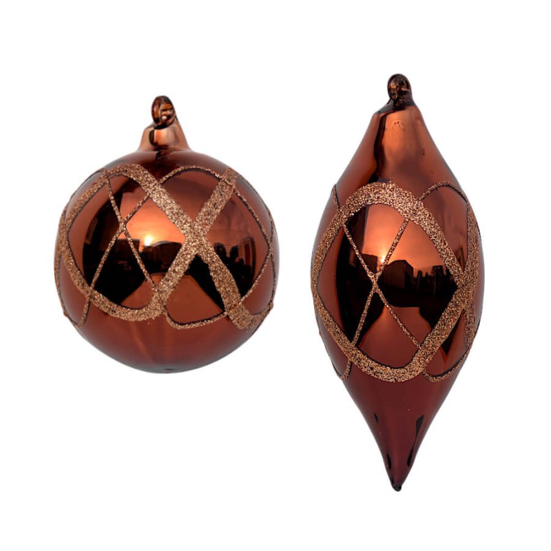 Boule de Noël Goutte verre cuivré Losanges H12 cm | Deco-Delight.com