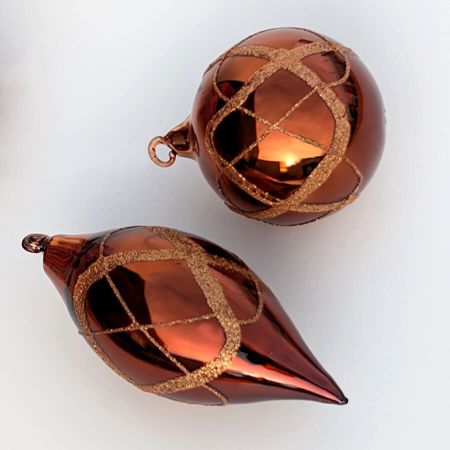 Boule de Noël Goutte verre cuivré Losanges H12 cm | Deco-Delight.com
