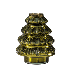 Bougeoir Sapin de Noël verre vert & doré H13 cm | Deco-Delight.com