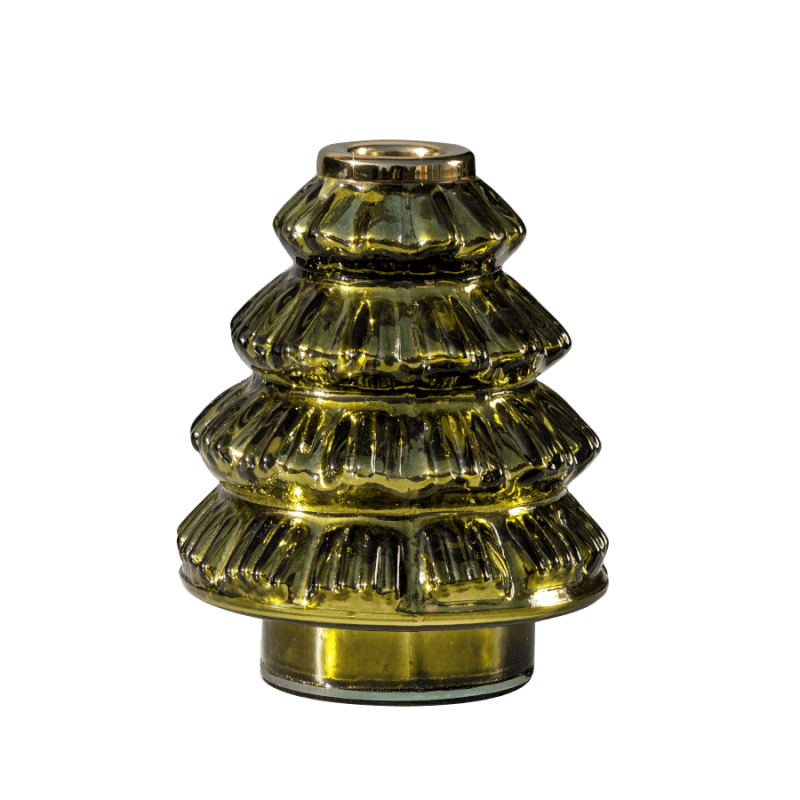 Bougeoir Sapin de Noël verre vert & doré H13 cm | Deco-Delight.com
