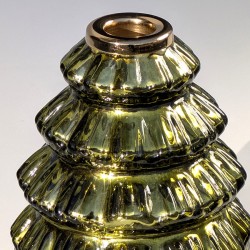Bougeoir Sapin de Noël verre vert & doré H13 cm | Deco-Delight.com