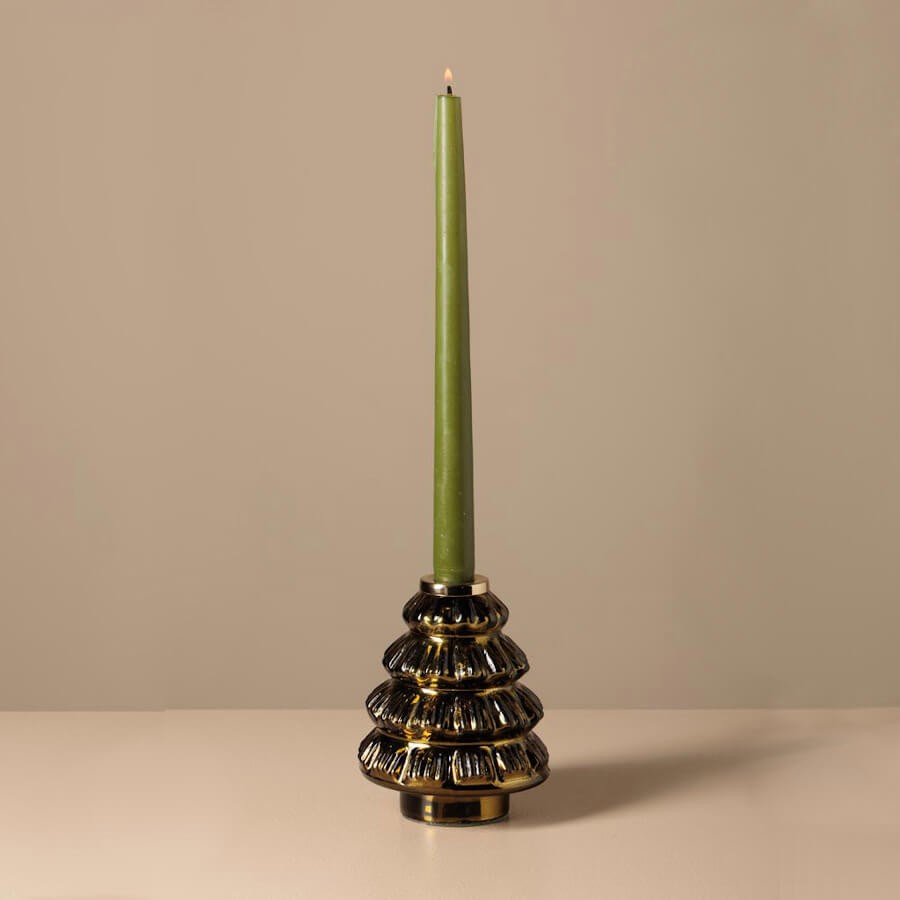 Bougeoir Sapin de Noël verre vert & doré H13 cm | Deco-Delight.com