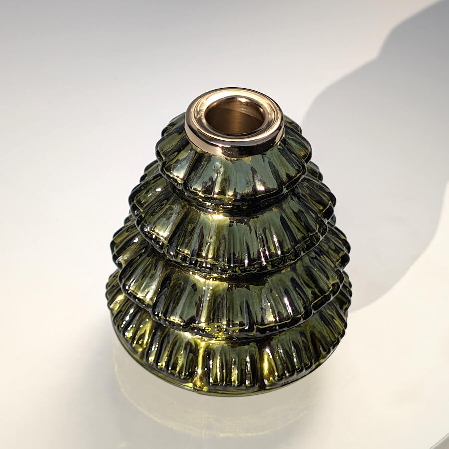 Bougeoir Sapin de Noël verre vert & doré H13 cm | Deco-Delight.com