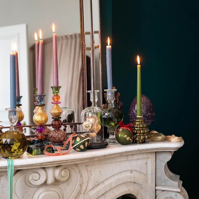 Bougeoir Sapin de Noël verre vert & doré H13 cm | Deco-Delight.com