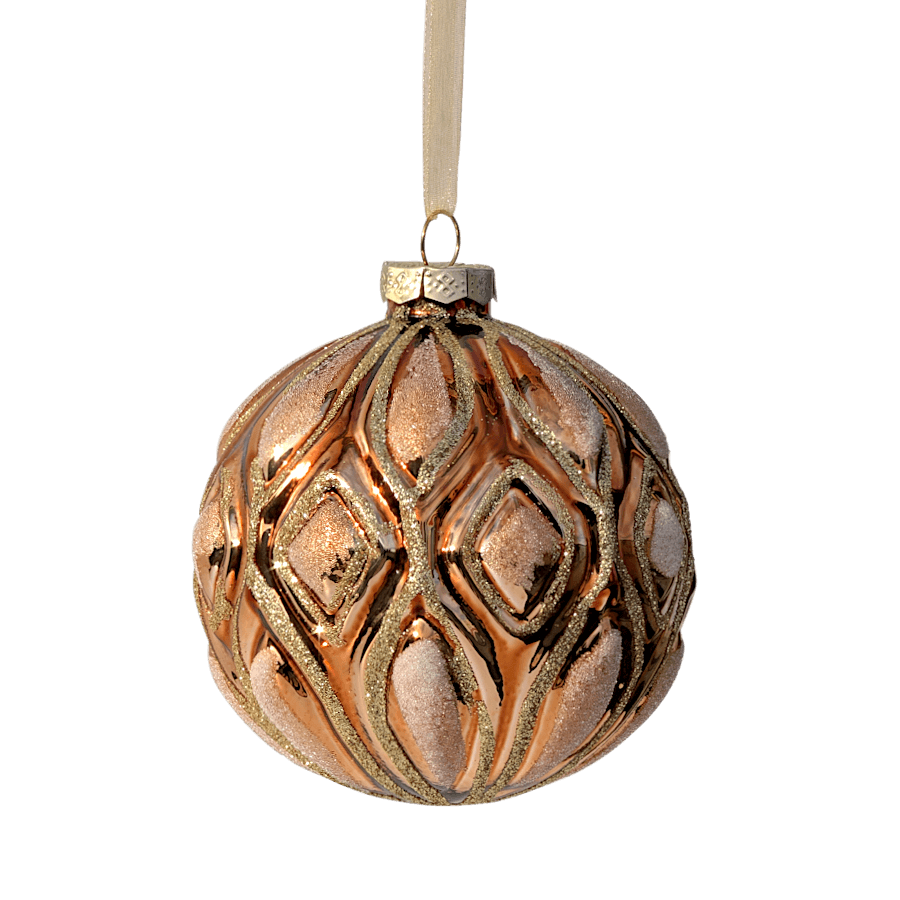 Grande boule de Noël Or rose givré D10 cm | Deco-Delight.com