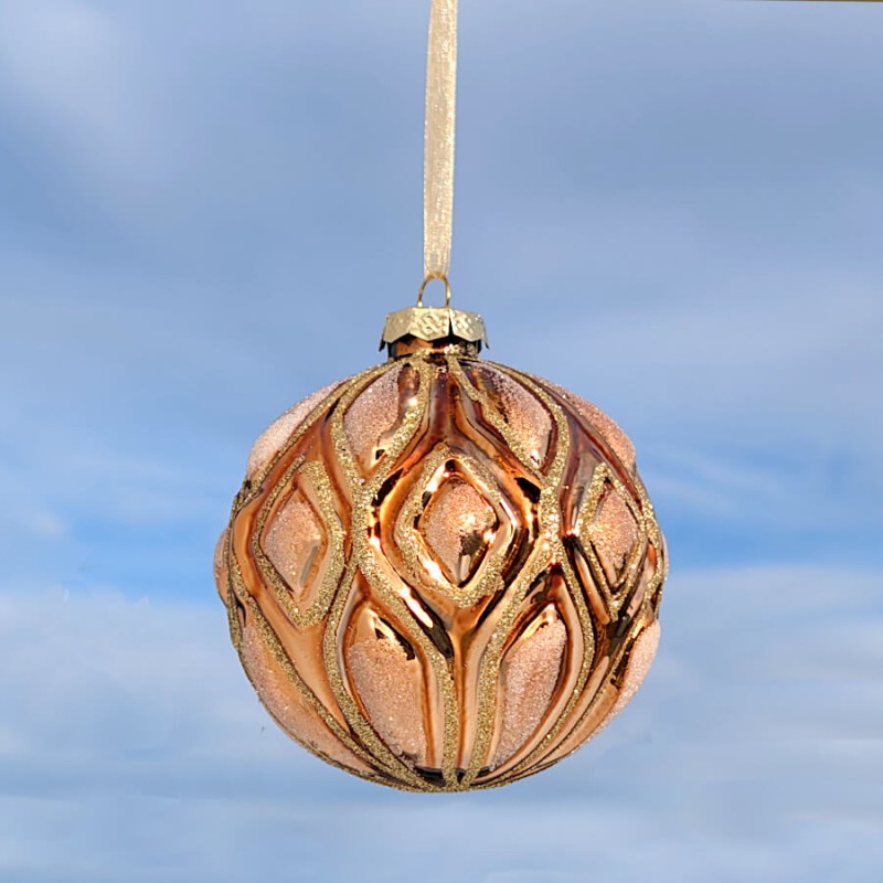 Grande boule de Noël Or rose givré D10 cm | Deco-Delight.com