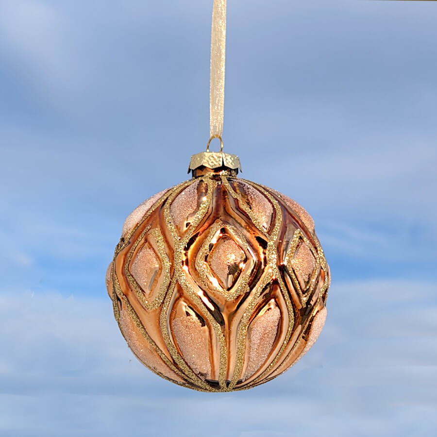 Grande boule de Noël Or rose givré D10 cm | Deco-Delight.com