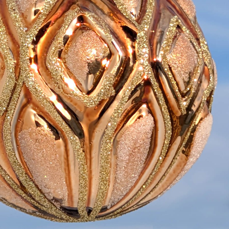 Grande boule de Noël Or rose givré D10 cm | Deco-Delight.com