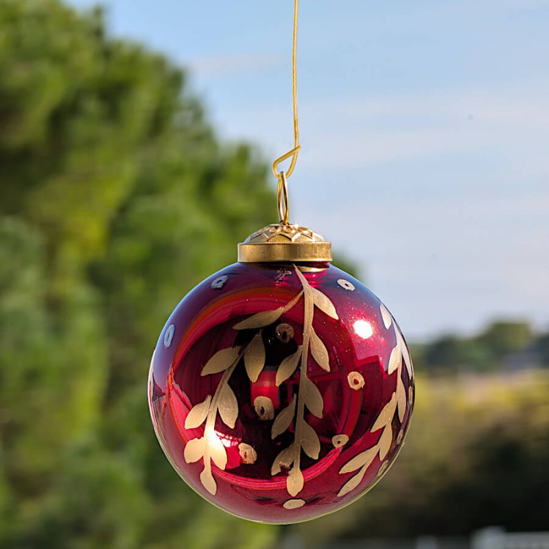 Boule de Noël Classique en verre Rouge & Or D8 cm | Deco-Delight.com