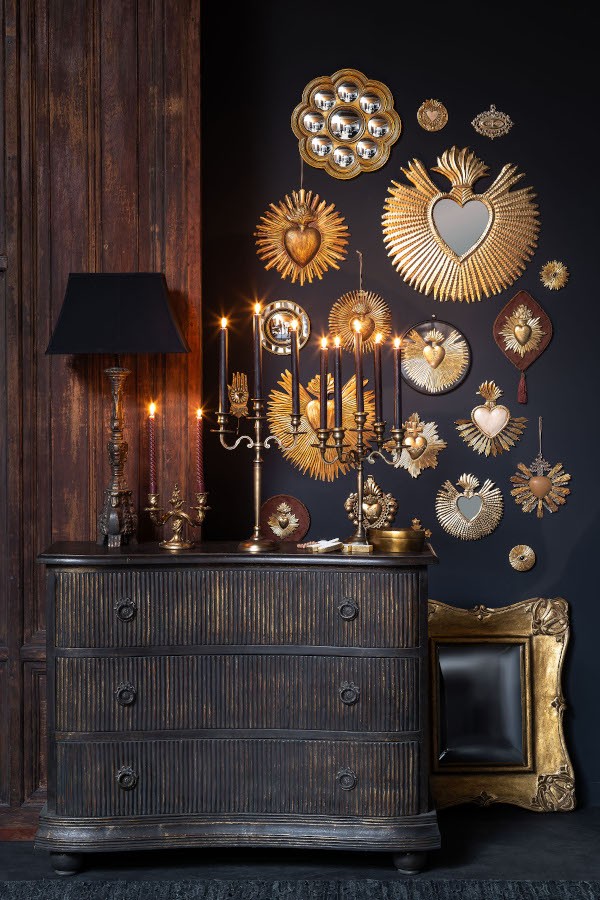 Chandelier doré à trois branches H cm | Deco-Delight.com