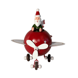 Figurine Avion de Noël rouge - Père Noël