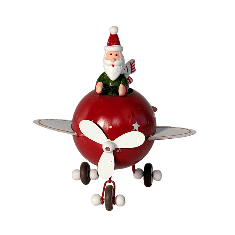 Figurine Avion de Noël rouge - Père Noël