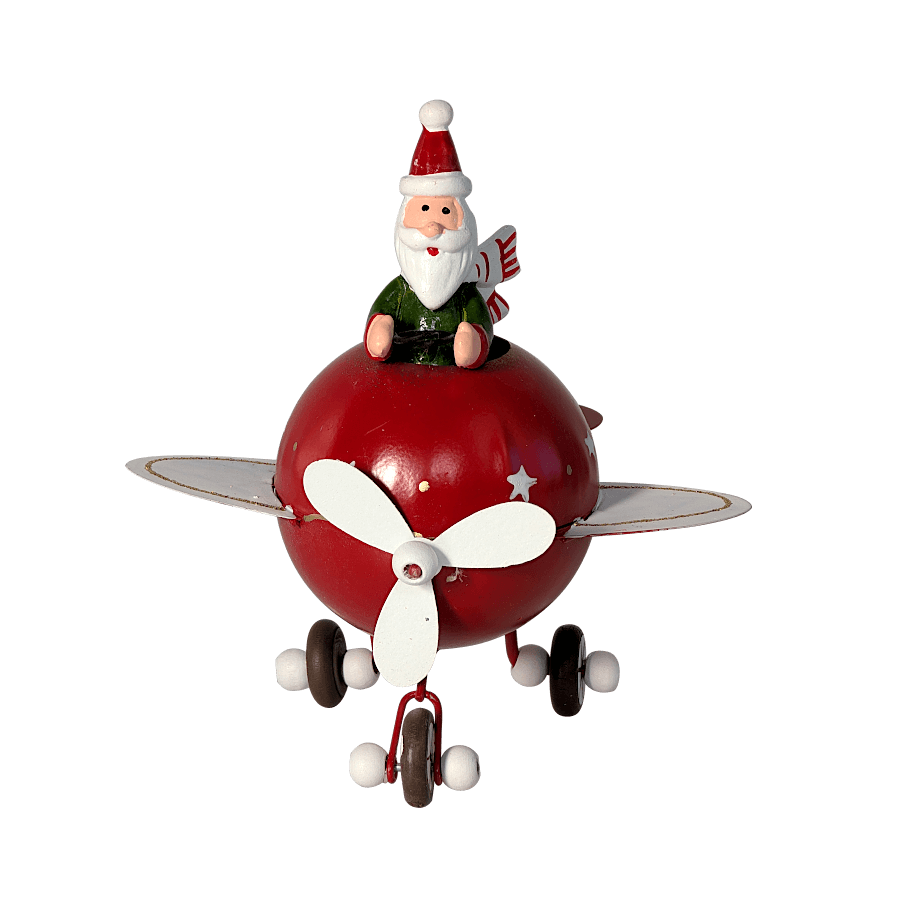 Figurine Avion de Noël rouge - Père Noël
