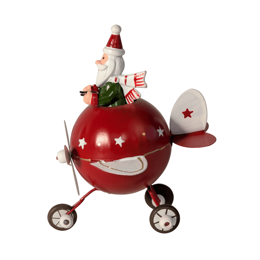 Figurine Avion de Noël rouge - Père Noël
