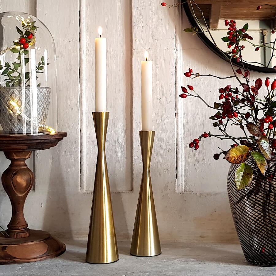 Bougeoir métal brossé imitation laiton H26,5 cm | Deco-Delight.com