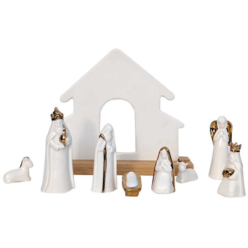 Crèche de Noël en Porcelaine Blanc et Or | Deco-Delight.com