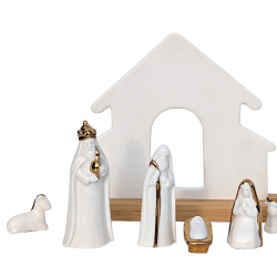 Crèche de Noël en Porcelaine Blanc et Or | Deco-Delight.com