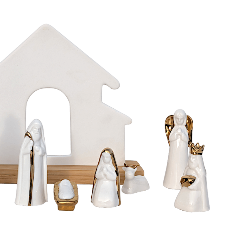 Crèche de Noël en Porcelaine Blanc et Or | Deco-Delight.com