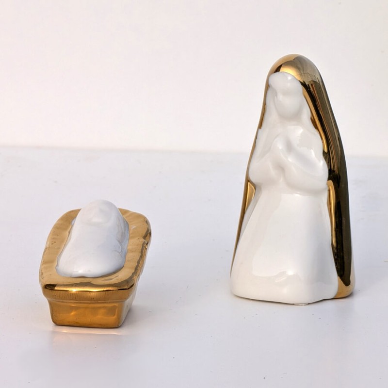 Crèche de Noël en Porcelaine Blanc et Or | Deco-Delight.com