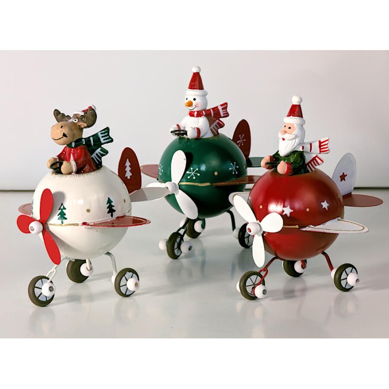 Figurine Avion de Noël vert - Bonhomme de neige | Deco-Delight.com