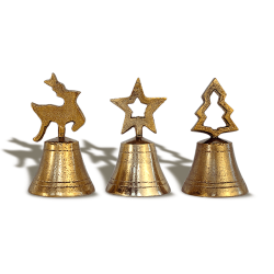 Set de 3 Clochettes en métal doré patiné H10,5 cm | Deco-Delight.com