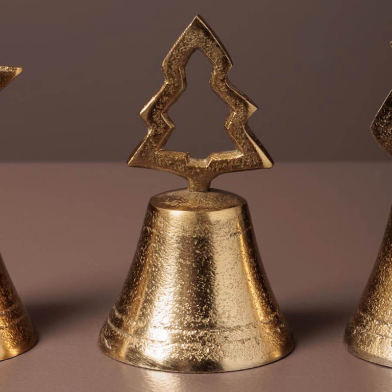 Set de 3 Clochettes en métal doré patiné H10,5 cm | Deco-Delight.com