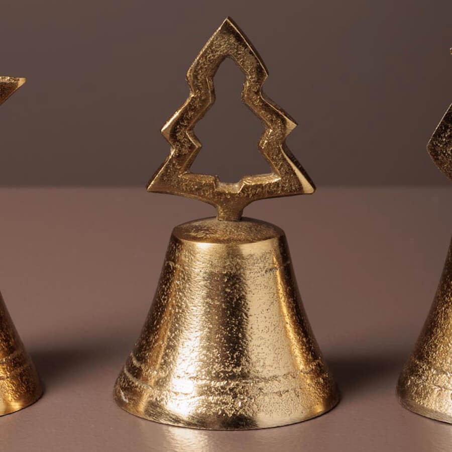 Set de 3 Clochettes en métal doré patiné H10,5 cm | Deco-Delight.com