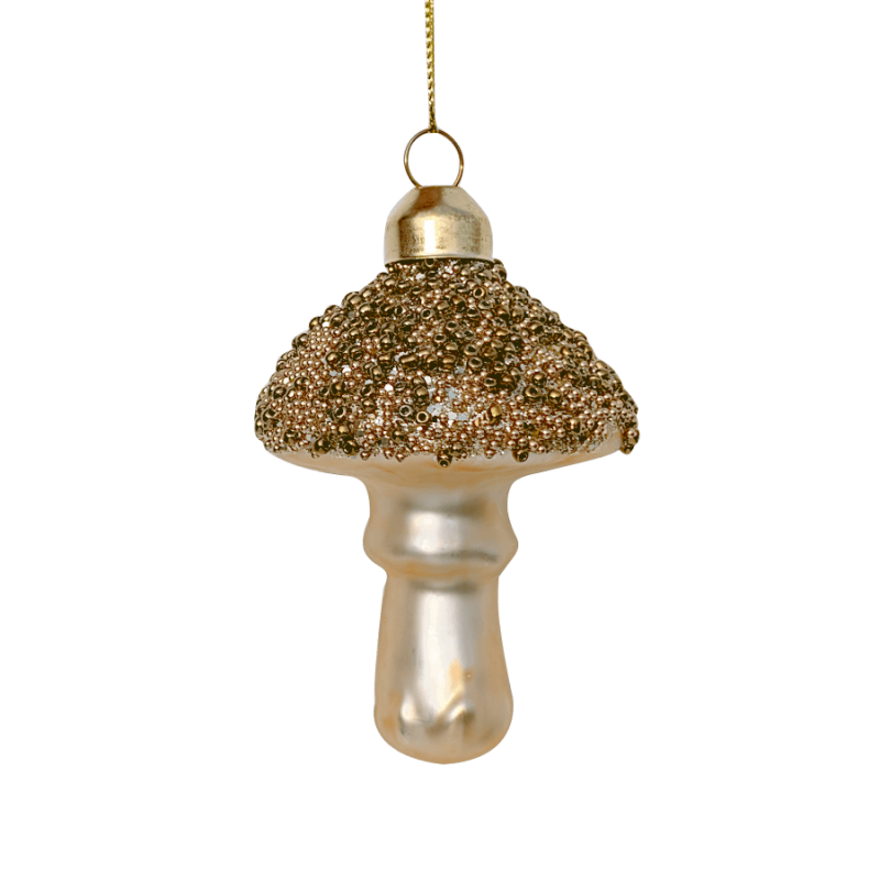 Suspension Champignon de Noël Verre doré H9,5 cm | Deco-Delight.com