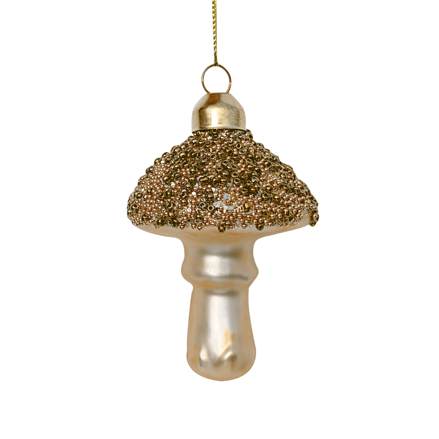 Suspension Champignon de Noël Verre doré H9,5 cm | Deco-Delight.com